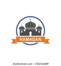 Ramadan with mosque silhouette label vector