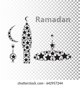 Ramadan. The mosque is standing. A city in the shape of stars. Illustration for your design. On a background isolated.