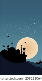 Ramadan mosque vector illustration design. Mosque silhouette. as an illustration of the background for the Ramadan Eid al-Fitr event with a blue base color 068