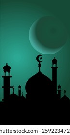 Ramadan mosque vector illustration design. Mosque silhouette. as an illustration of the background for the Ramadan Eid al-Fitr event with a green base color 038