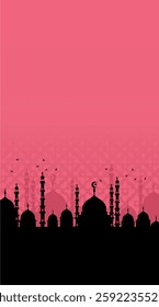 Ramadan mosque vector illustration design. Mosque silhouette. as an illustration of the background for the Ramadan Eid al-Fitr event with a pink base color 055