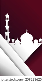 Ramadan mosque vector illustration design. Mosque silhouette. as an illustration of the background for the Ramadan Eid al-Fitr event with a dark red base color 012