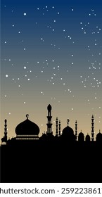 Ramadan mosque vector illustration design. Mosque silhouette. as a background illustration for the Ramadan Eid al-Fitr event 048