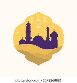 ramadan mosque vintage logo vector minimalist illustration design, islamic mosque logo design