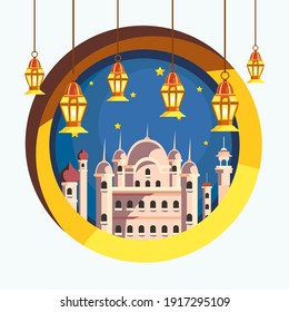 Mezquitas de Ramadán con diseño de farolillos, religión musulmana islámica y tema cultural Ilustración vectorial