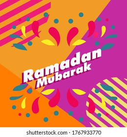 ramadan mubarak 1442 H is mean muslim event, beautiful greeting card background or banner with cute summer theme. vector