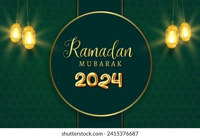 ramadan mubarak 2024 banner with green background design 38