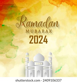 ramadan mubarak 2024 with islamic orange and yellow background design6