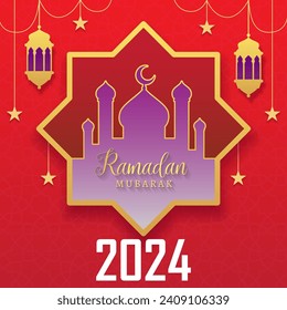 ramadan mubarak 2024 with islamic red background design2