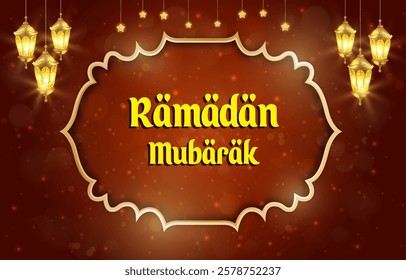 ramadan mubarak 2025 template banner with islamic ornament with red background design1