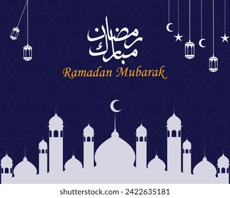 Ramadan Mubarak in arabischer Kalligrafie Grußkarte, Banner, Poster. Vektorgrafik.
