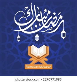 Ramadan Mubarak in arabic calligraphy greetings with islamic decoration, translated "happy ramadan"  130