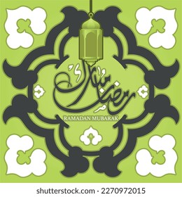 Ramadan Mubarak en saludos caligráficos árabes con decoración islámica, traducido como "ramadán feliz" 141