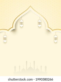Ramadan mubarak background. Design with lantern shape white background. Vector.