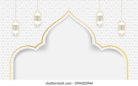 Ramadan mubarak background. Design with lantern shape white background. Vector.