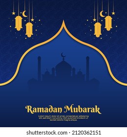 Ramadan Mubarak Background with Golden Lamp