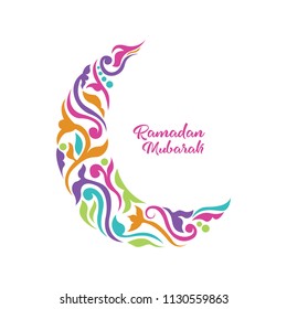 Ramadan mubarak background. Ramadan mubarak greeting card design with half moon vector illustration. Half moon vector illustration. Half moon colorful illustration.