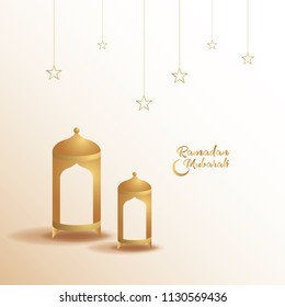 Ramadan mubarak background. Ramadan mubarak greeting card design with lantern vector illustration. Lantern realistic illustration. Lantern illustration with golden color.