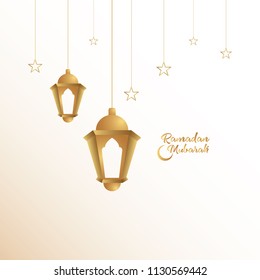 Ramadan mubarak background. Ramadan mubarak greeting card design with lantern vector illustration. Lantern realistic illustration. Lantern illustration with golden color.