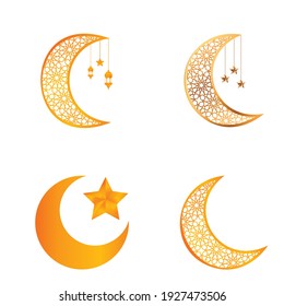 Ramadan Mubarak background. Ramadan Mubarak greeting card design with half-moon vector illustration. Half-moon vector illustration. Half-moon illustration with golden colour.