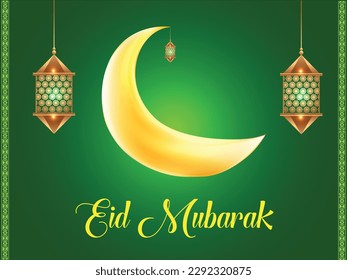 Ramadan mubarak background. Ramadan mubarak greeting card design with half moon and lantern vector illustration. Lantern and half moon realistic illustration. Lantern illustration with golden color.
