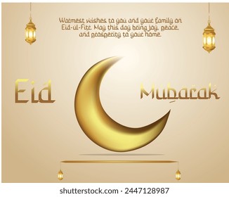 Ramadan mubarak background. Ramadan mubarak greeting card design with half moon and lantern vector illustration. Lantern and half moon realistic illustration. Lantern illustration with golden color.
