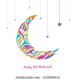 Ramadan-Mubarak-Hintergrund. Happy Eid Mubarak Grußkartendesign mit Halbmond Vektorillustration Illustration. Halbmond Vektorillustration Illustration. Halbmond bunter Illustration.