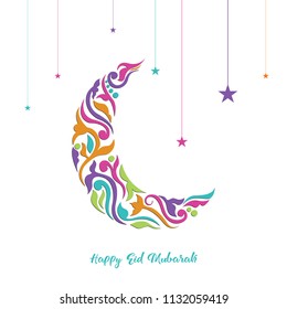 Ramadan mubarak background. Happy Eid mubarak greeting card design with half moon vector illustration. Half moon vector illustration. Half moon colorful illustration.