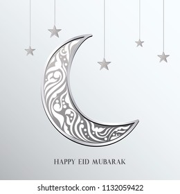 Ramadan mubarak background. Happy eid mubarak greeting card design with half moon vector illustration. Half moon vector illustration. Half moon illustration with silver color.