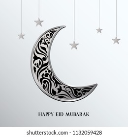 Ramadan mubarak background. Happy eid mubarak greeting card design with half moon vector illustration. Half moon vector illustration. Half moon illustration with silver color.