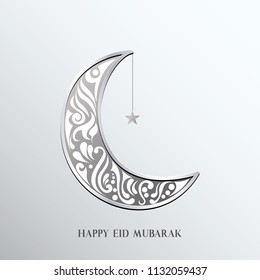 Ramadan mubarak background. Happy eid mubarak greeting card design with half moon vector illustration. Half moon vector illustration. Half moon illustration with silver color.