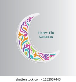 Ramadan mubarak background. Happy Eid mubarak greeting card design with half moon vector illustration. Half moon vector illustration. Half moon colorful illustration.