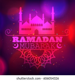 Ramadan Mubarak background with mosque illustration.