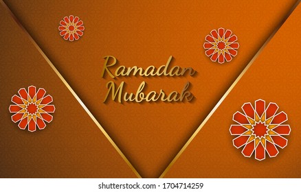 Ramadan-Mubarak-Hintergrund mit Schnittblumen. Bannerkonzept mit islamischen geometrischen Mustern. Vektorillustration.