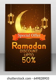 Ramadan Mubarak banner design with arabic lantern for Muslim Community Festival celebration.
