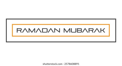 Ramadan Mubarak banner design features two outlined rectangles, offering a modern touch to your greetings. High quality vector art ideal for Islamic celebrations, social media posts, and poster design