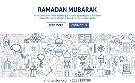Ramadan Mubarak Banner Design. Vector Illustration of Holiday Outline Concept.