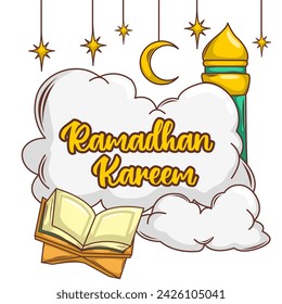Ramadan mubarak banner  flyer. Greeting card for traditional muslim holiday happy celebration. Islamic greeting poster. Vector illustration.