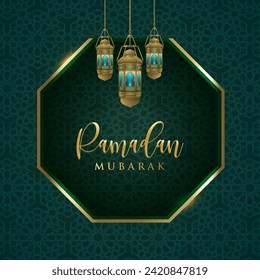 ramadan mubarak banner with islamic ornament and abstract gradient green background design 3