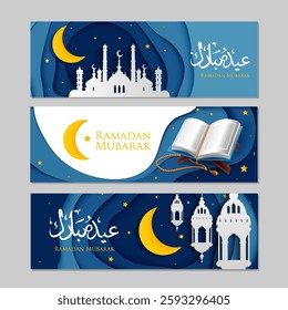 Ramadan Mubarak Banner Set. perfect for Ramadan and Eid celebrations, invitations, banners. Translation generous Ramadan. 