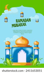 Ramadan mubarak banner template with mosque decoration