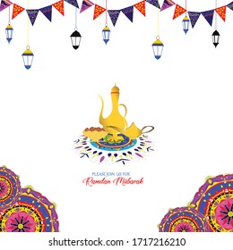 Ramadan mubarak beautiful banner with colorful mandala 