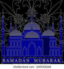 Ramadan Mubarak. blue mosque on the background of abstraction. Vector Illustration