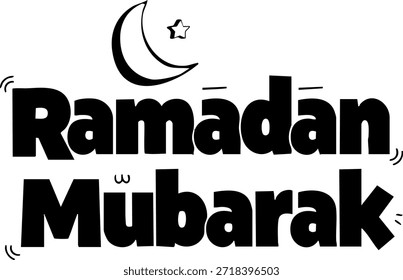 Ramadán Mubarak tipografía atrevida con luna creciente para saludo de fiesta islámica