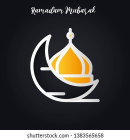 Ramadan Mubarak Bold White LIne Moon and Mosque template