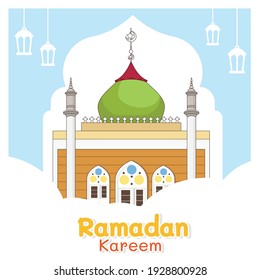 Ramadan mubarak card design with a mosque