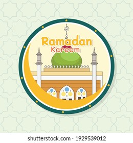 Diseño de la tarjeta Ramadan Mubarak con una mezquita