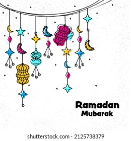 Ramadan Mubarak Celebration Background Decorated With Doodle Style Islamic Ornament.