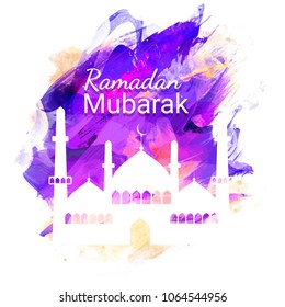 Ramadan Mubarak celebration concept with mosque on colorful abstract background.
