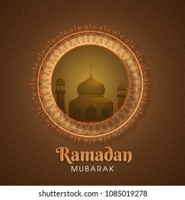 Ramadan mubarak celebration concept with mosque on brown background.